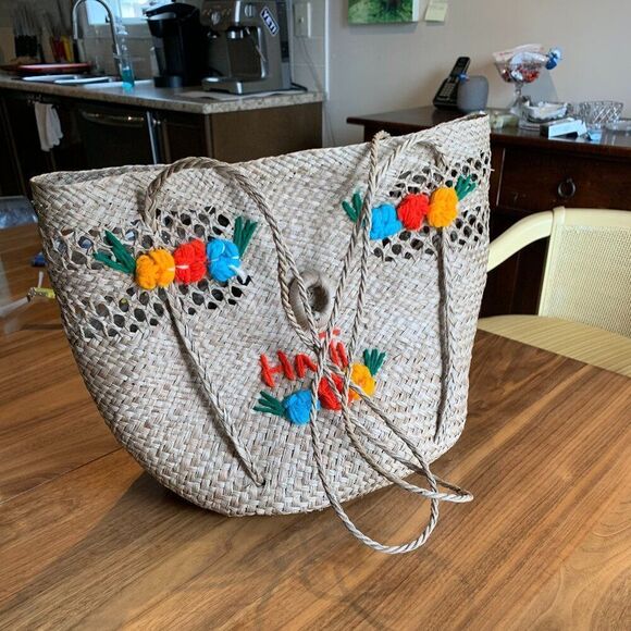 Bag, purse, beach, shopping, natural straw, raffia, shoulder, EUC, unlined - Picture 1 of 16